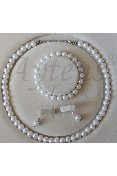 AYTENS TAKI Zarif Şık Inci Kolye Bileklik Küpe Set (NİKAH, DÜĞÜN, KINA, NİŞAN VE ÖZEL DAVETLER IÇİN INCİ SET)