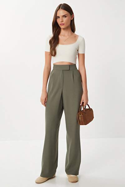 Lovelyİstanbul Velcro Polyviscon Palazzo Trousers Lgp0022 Khaki