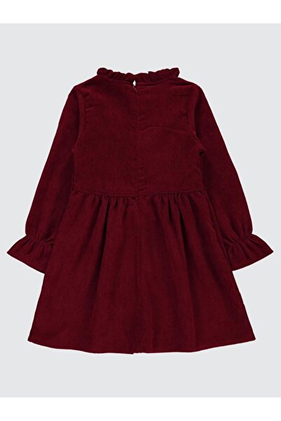 Civil Girls Yaka Fırfırlı 6-9 Yaş Elbise - Bordo 9-10 Yaş