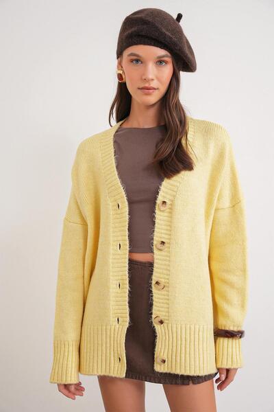 Mixray 6927 Women's Soft Textured Casual Basic Knit Cardigan Yellow