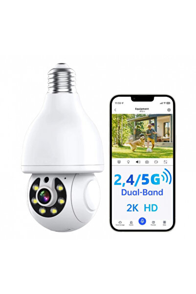 FRAMMINO Camera de securitate tip bec FRAMMINO®, 3MP, rezolutie 2K, banda duala Wi-Fi 2.5/5.8 GHz, cu detect