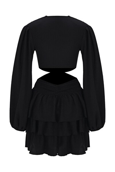 La Sarta Nice Balon Kol Fırfırlı Tokalı Kadın Elbise