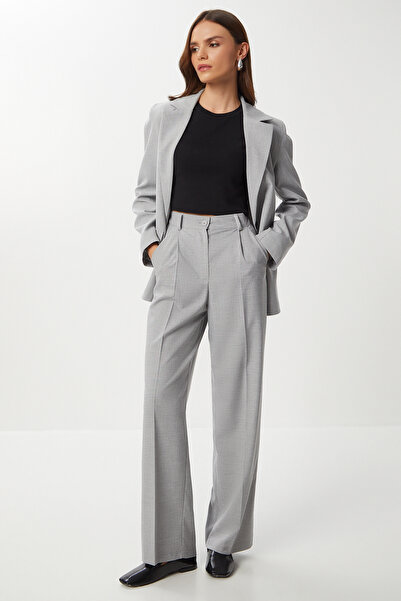 Lovelyİstanbul Pensli Pileli Poliviskon Pantolon LGP0021 GRİ