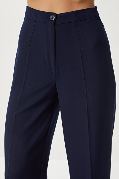 Lovelyİstanbul Stitched Straight Polyviscon Trousers Lgp0023 Dark Blue