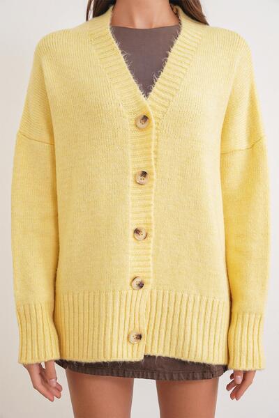 Mixray 6927 Women's Soft Textured Casual Basic Knit Cardigan Yellow