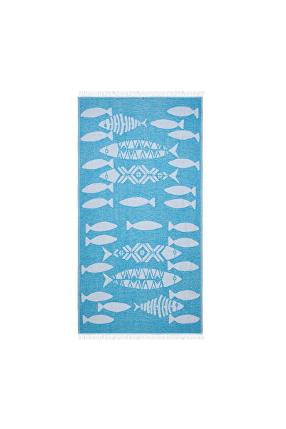 ASPARTAM Soft Fish Patterned Peshtemal - Blue - 90X160 cm