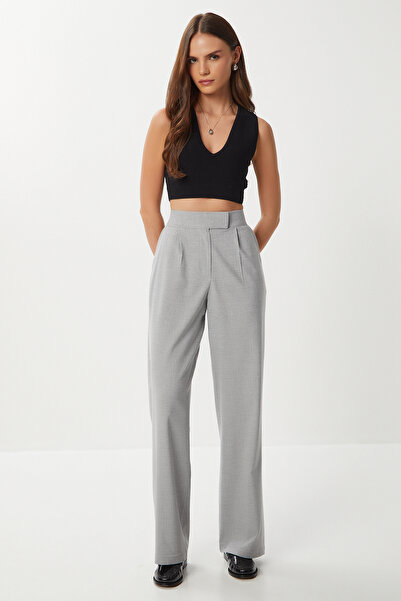 Lovelyİstanbul Velcro Polyviscon Palazzo Pants Lgp0022 Gray