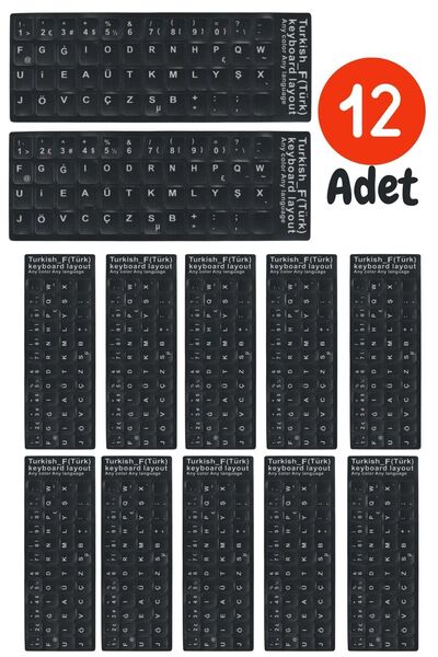 MN6 MF01 F Klavye Sticker 12 Adet-Laptop PC Uyumlu-Silinmez Yapışkanlı Türkçe...