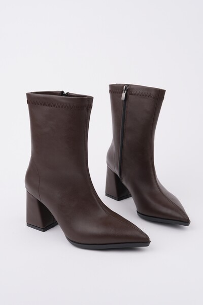 MUGGO CODİ Sivri Burun Kalın Topuklu Fermuarlı Kadın Bot