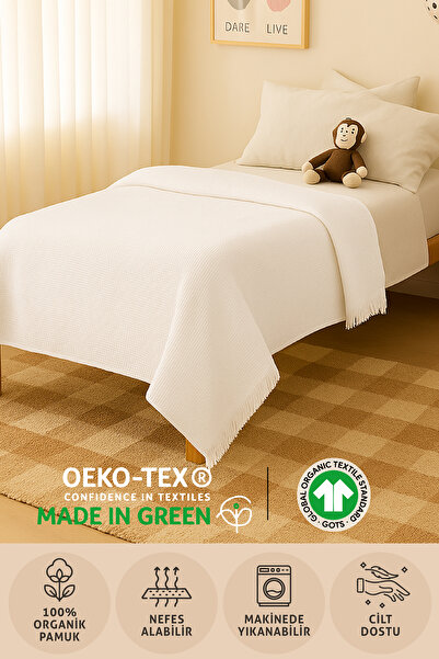 Bhoota Home Tek Kişilik 4 Katlı Müslin %100 Organik Pamuk Yatak Örtüsü Seti, Nefes Alabilen Kumaş Beyaz 175x230