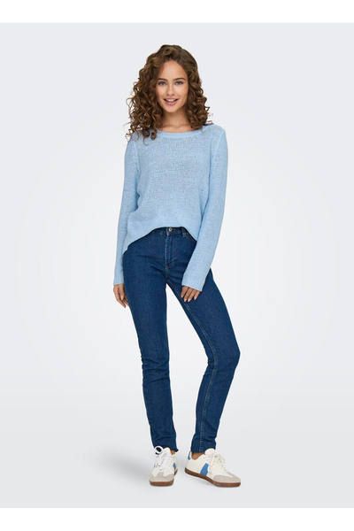 ONLY О Яка Нормальний Прямий Крижано-Блакитний Казак Жіночий ONLGEENA XO L/S PULLOVER KNT NOOS