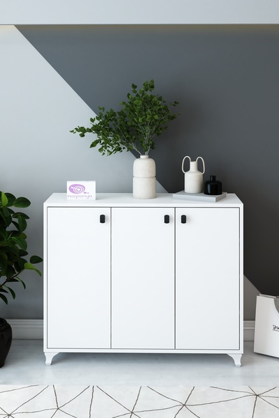 Morpanya Mansi 3 Kapaklı Ayakkabılık Çok Amaçlı Dolap Fortmanto Raflı Vestiyer Beyaz