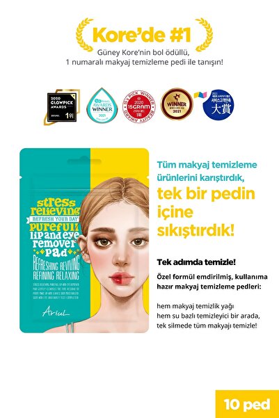 Ariul Stress Relieving Purefull Lip and Eye Remover 10 Pads-Cildi Kurutmayan Makyaj Arındırıcı Pamuk Ped