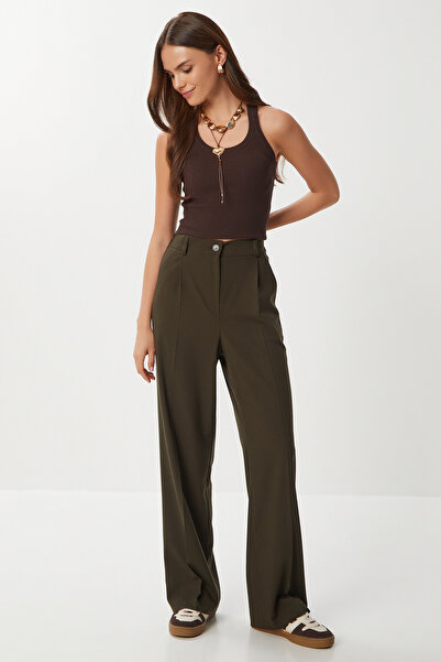 Lovelyİstanbul Pensli Pleated Polyviscose Trousers Lgp0021 Khaki