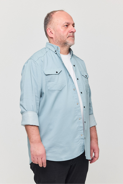 YXC Ανδρικό πουκάμισο Βαμβακερό Slim Fit Μακρυμάνικο Ανδρικό πουκάμισο μέντας με τσέπη