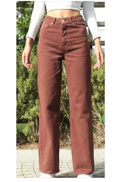 Lixera Pantaloni din denim Luna Brown Extra Super talie înaltă Palazzo croi l...
