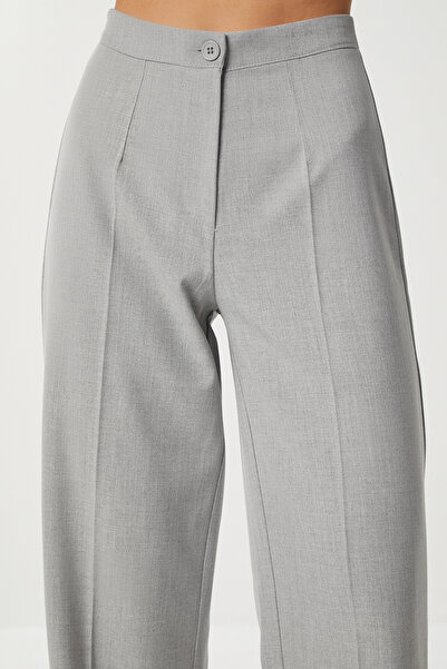 Lovelyİstanbul Stitched Straight Polyviscon Pants Lgp0023 Gray
