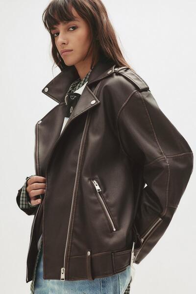 Pull & Bear Suni deri biker ceket