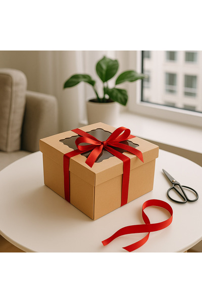 Feza Kutu 23x23x15 Kraft Pencereli Çok Amaçlı Kutu Karton Kutu Pasta Kutusu (10 Adet)