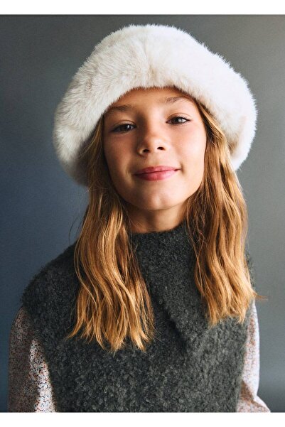 MANGO Kids Kürk görünümlü bucket şapka