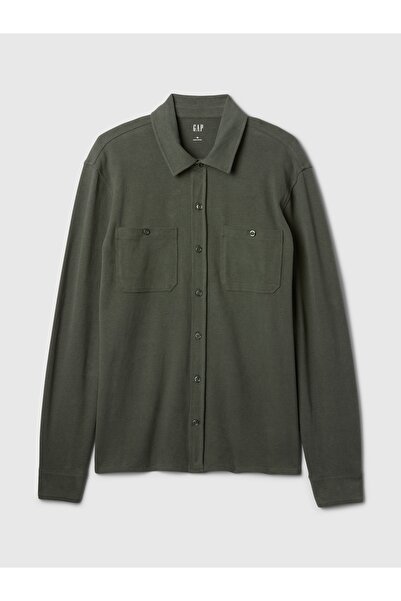 GAP Erkek Koyu Yeşil Cepli Jersey Gömlek