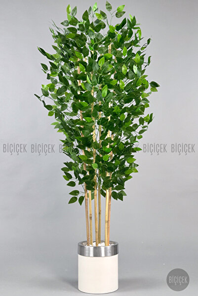 BİÇİÇEK Yapay benjamin ağacı 170cm krem metal saksıda gümüş