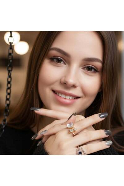 toptanhanem خاتم فولاذي قابل للتعديل بتصميم حجري غير متماثل وعصري |   لون ذهبي