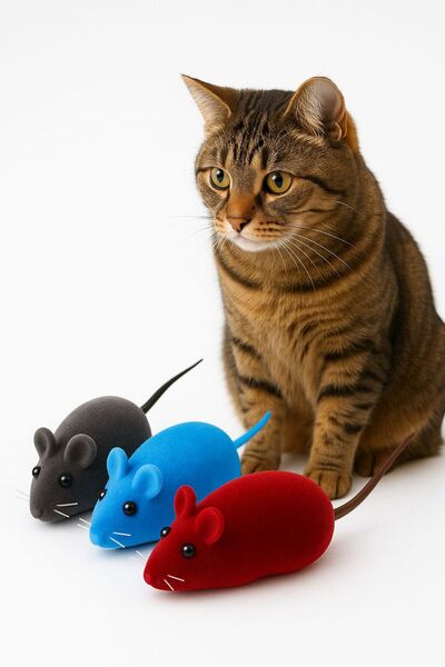 PATICOOL Fare Figürlü Renkli Kedi Oyuncağı 12,5 cm | 3'lü Set | Eğlenceli Ked...