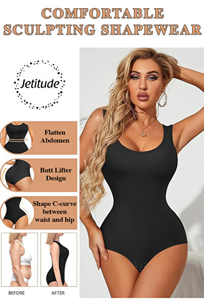 Jetitude Body Modelator cu Bretele late si Chilot clasic, Negru