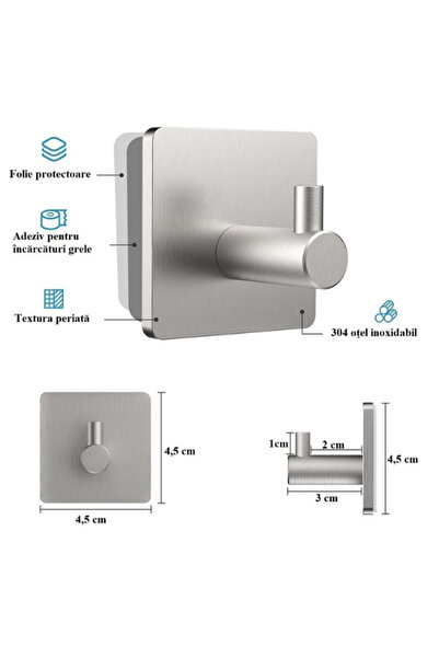 OEM Set of 6 self-adhesive hooks, stainless steel, Silver, Premium