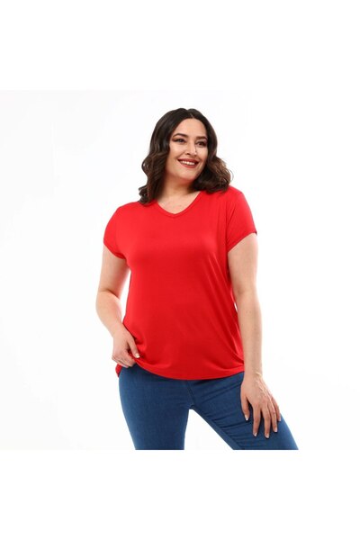 Özlemce Kırmızı penye viskon bluz