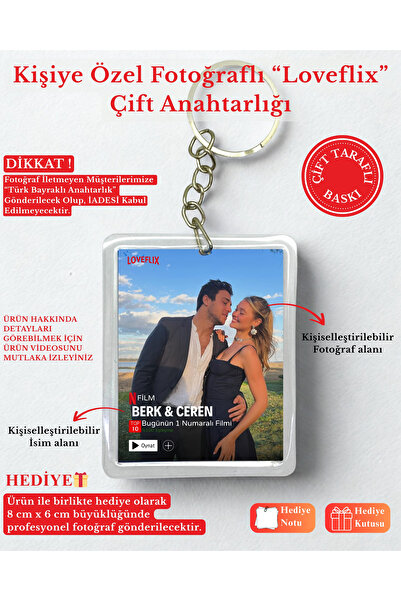 SERYAS DESIGN Loveflix Kişiye Özel Resimli Anahtarlık Çift Taraflı 1 Adet Sev...