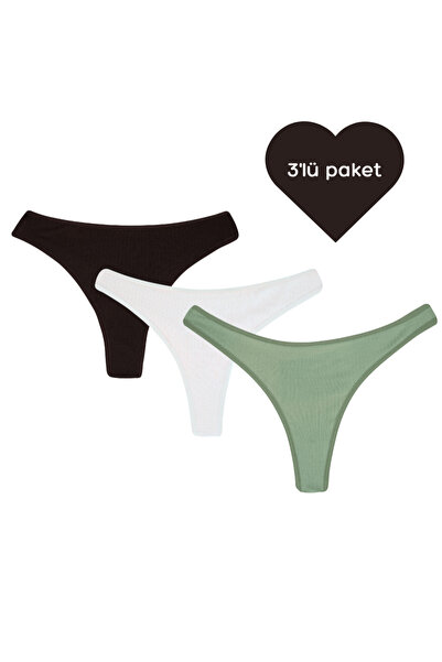Tanga- 3'lü paket -koyu kahverengi,beyaz,yeşil