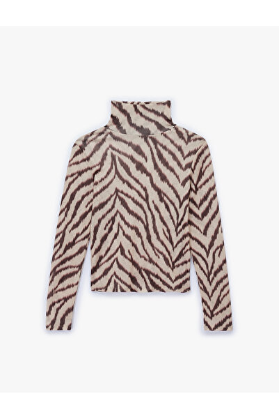 Koton Μπλουζάκι με μακρυμάνικο λαιμόκοψη με στάμπα ζέβρας