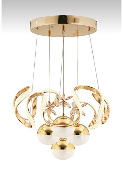 Akgül Kumandalı 3 Renk Işık Özellikli 4 Toplu Modern Gold Kaplama Sarkıt Led Avize Salon Avize