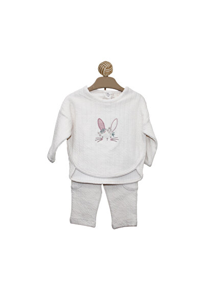 Pinomio Baby&Kids Baby Girl Rabbit Embroidered Organic Fabric Set of 2 Cream