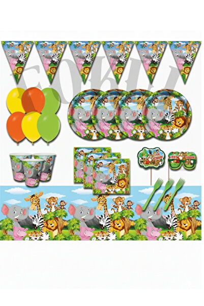 FOKUL Σετ προμηθειών για πάρτι γενεθλίων Safari Cute Animals για 32 άτομα