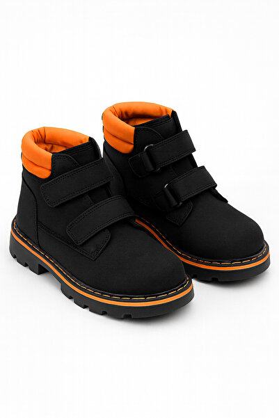 Zilvana Fiú fekete, sárga, részletgazdag, dupla tépőzáras téli csizma