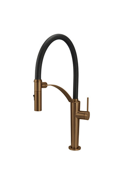 DEANTE - CORDA Fırçalanmış Bronz Renk 2 Akışlı Esnek Başlıklı, Su Tasarruflu Mutfak Bataryası