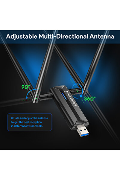 EDUP Adaptor USB Wi-Fi 6E EDUP, tri-band, compatibil Win 11, MU-MIMO, OFDMA, 3000Mbps, negru