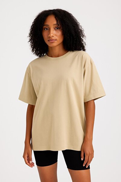 İLKCET MODA Μπλουζάκι Unisex Cream Oversize από ύφασμα Tok Basic