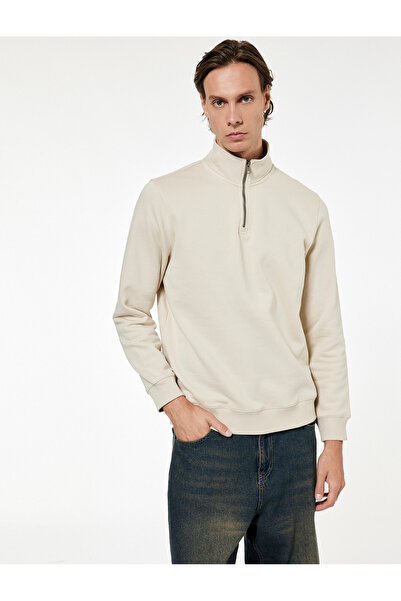 Koton Langärmliges, gestricktes Basic-Sweatshirt mit halbem Reißverschluss