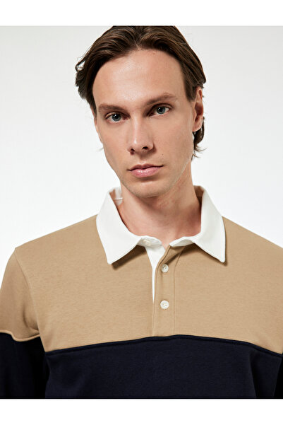Koton Long Sleeve Raised Color Block Polo Neck Sweatshirt