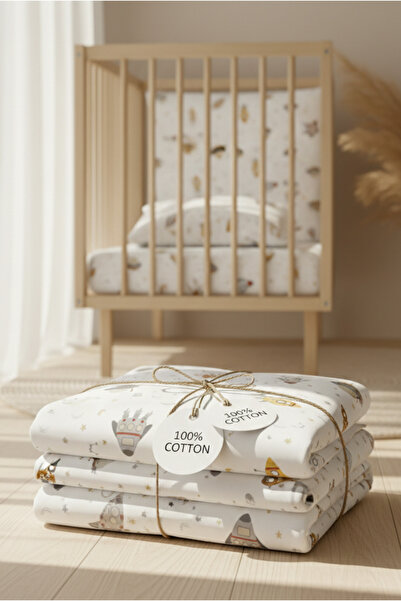 pistore %100 Pamuk Ranforce Lastikli Çarşaf Seti - Uzay Desenli Park Yatak 70x120 35x45