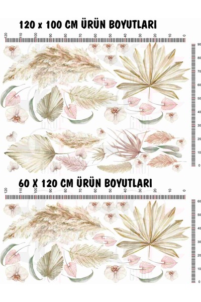 Kt Grup Bohem Vintage Çiçekler Salon Ve Oturma Odası Modern Duvar Sticker Seti