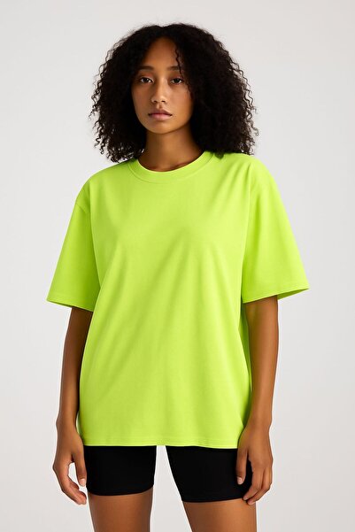 İLKCET MODA Unisex Neon Yellow Oversize Fit Tok Kumaş Basic T-Shirt