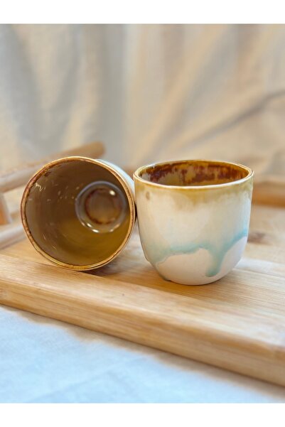 Vaveyla Sanat El Yapımı Stoneware Akıtma Sırlı 2'li Espresso Fincan Seti - Ku...