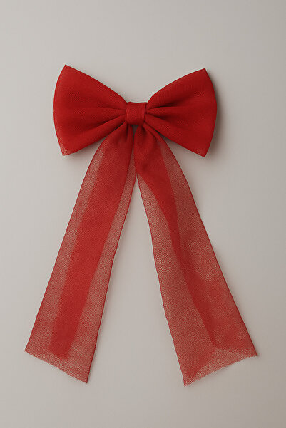 a02teks Bowknot Women's Red Tulle Hair Clip