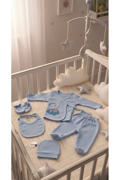 Balababy Erkek -Kız Bebek Yenidoğan Organik beşli hastane çıkış seti