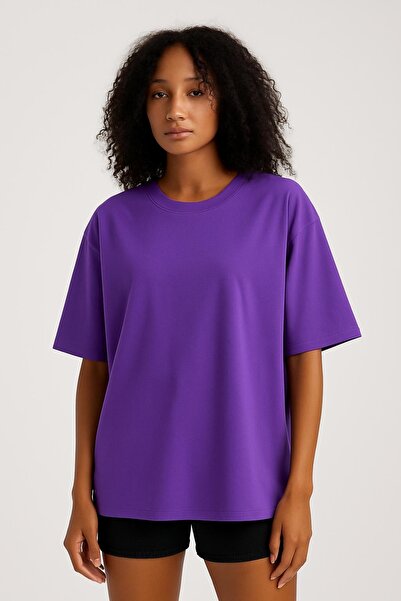 İLKCET MODA Унісекс фіолетова oversize модель з щільної тканини Basic T-shirt